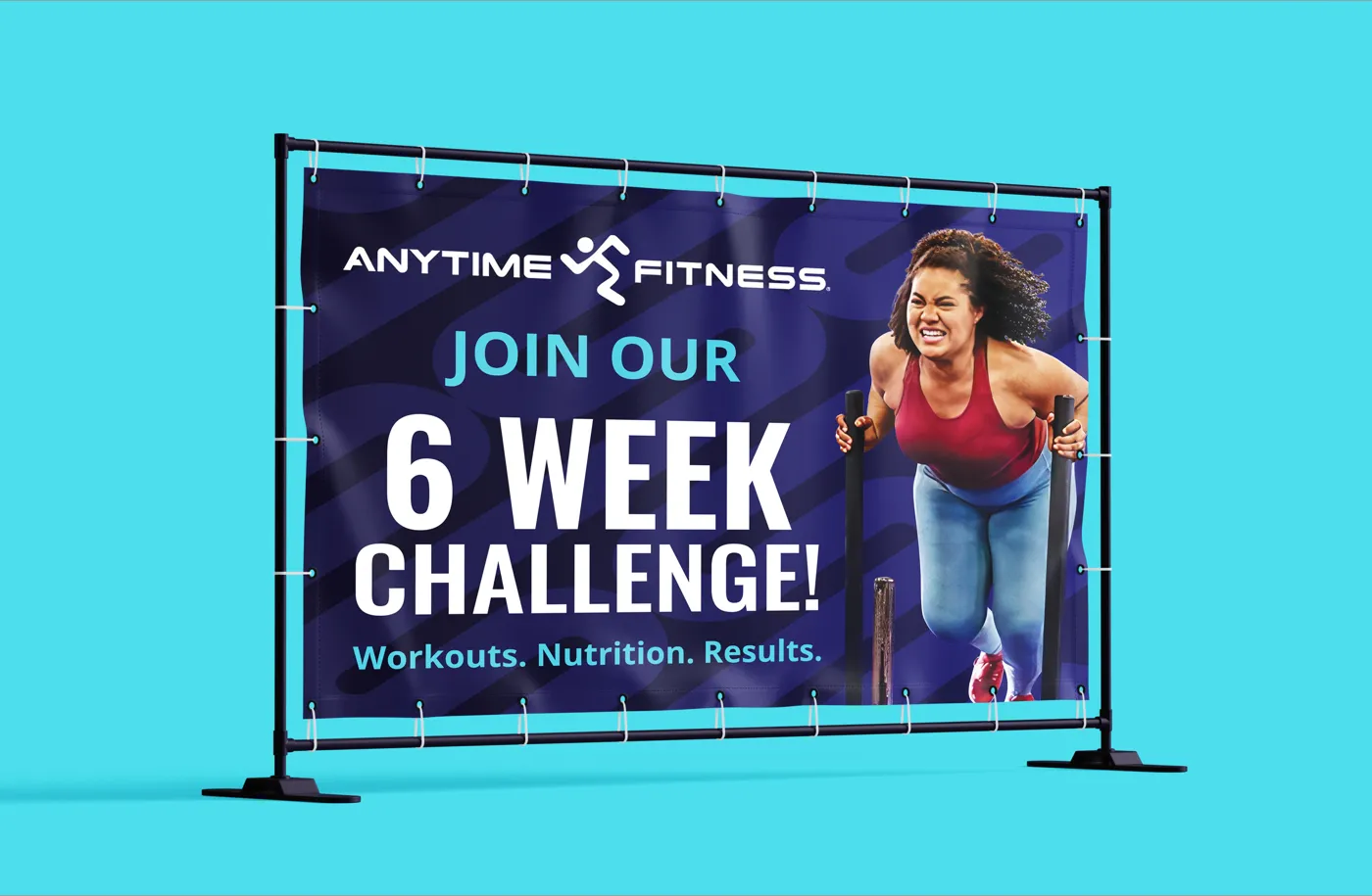 Anytime Fitness 6 Week Challenge vinyl banner on a frame
